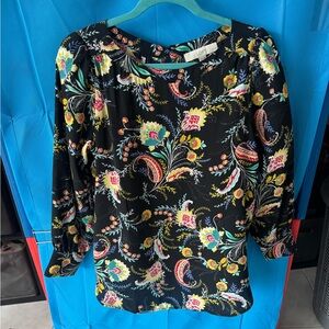 LOFT Black Multicolor Floral Blouse